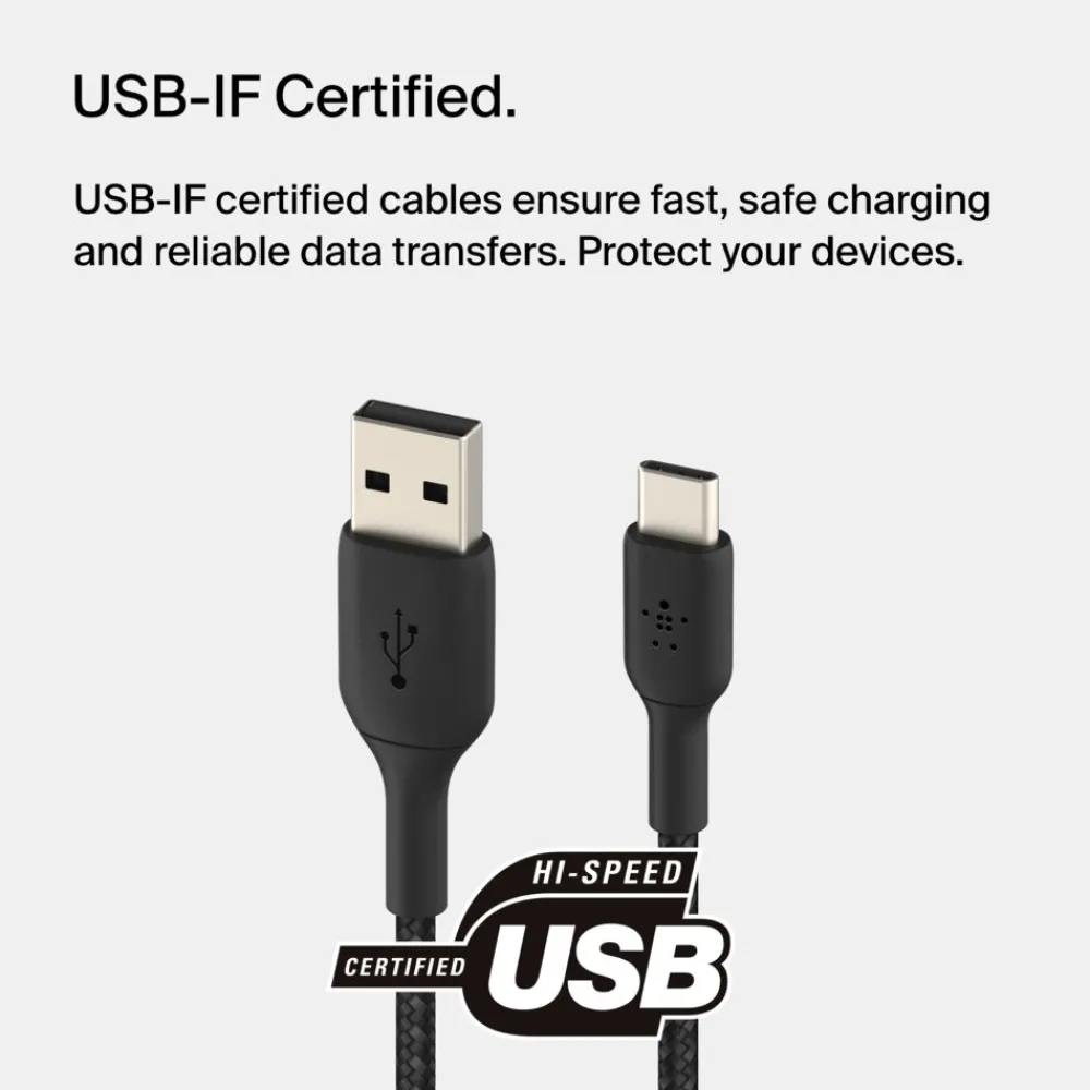 Online Braided USB-C to USB-A Cable (1m / 3.3ft, Black) Charging Cables|Usb-C Cables