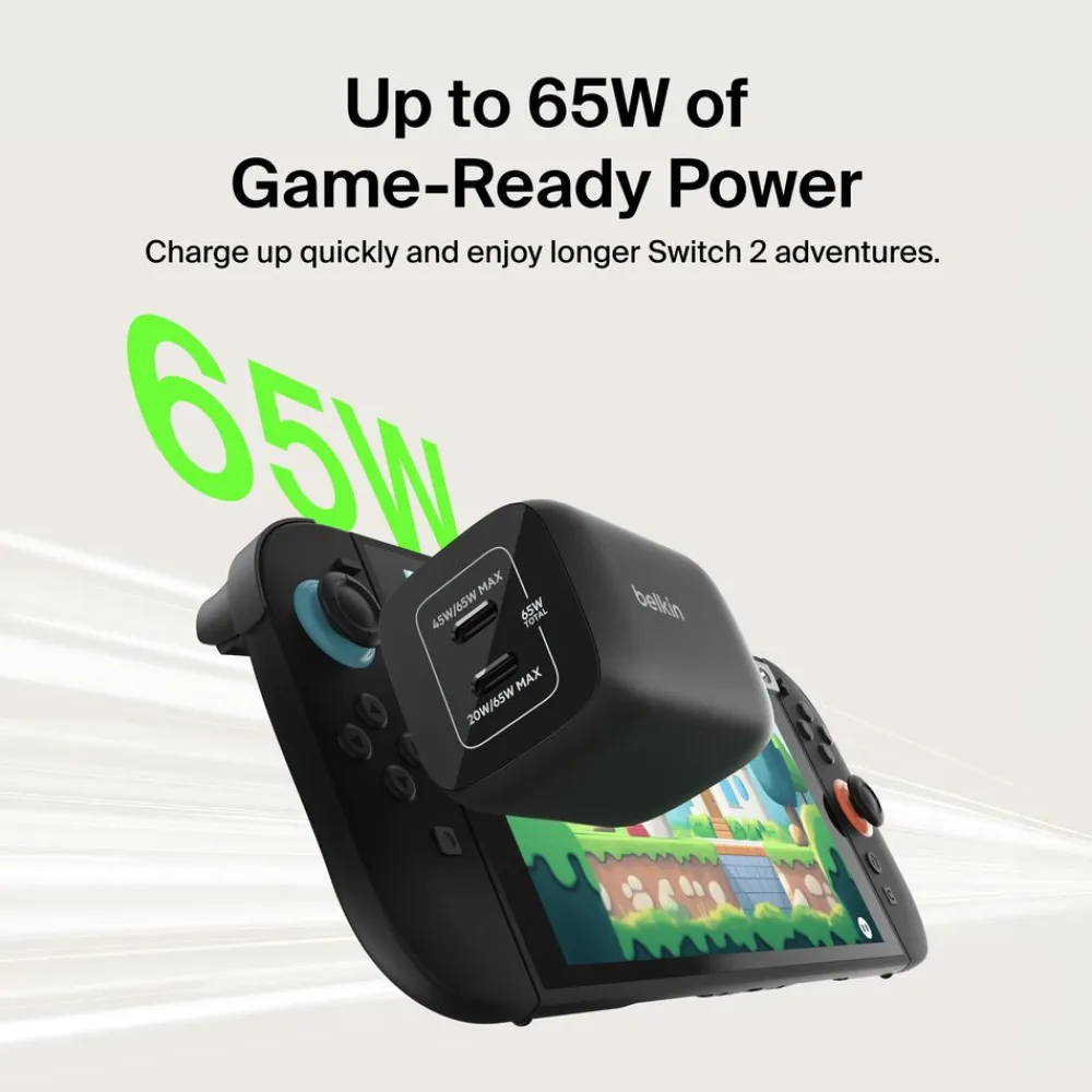 Clearance Dual USB-C Wall Charger 65W for Nintendo Switch 2 Nintendo Switch 2 Accessories New|Gan Chargers