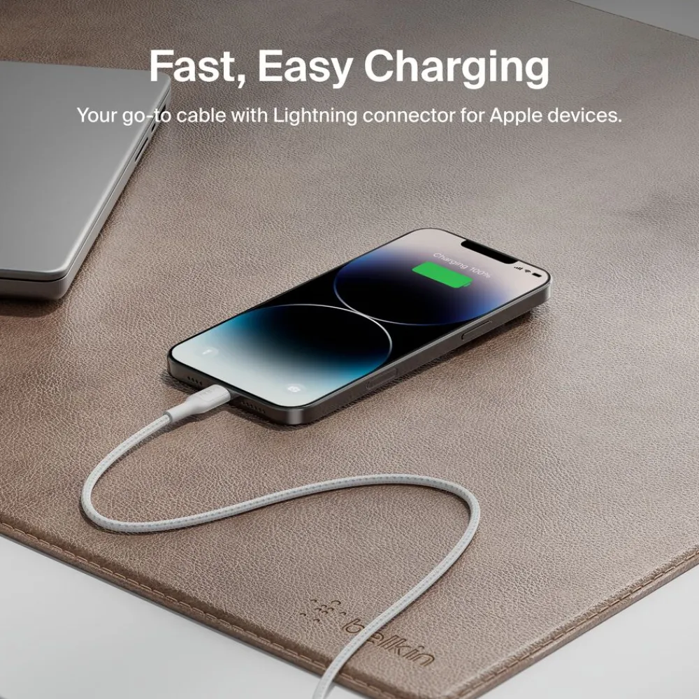 Fashion USB-C Braided Cable with Lightning Connector, 6.6ft/2m, White Charging Cables|Usb-C Cables