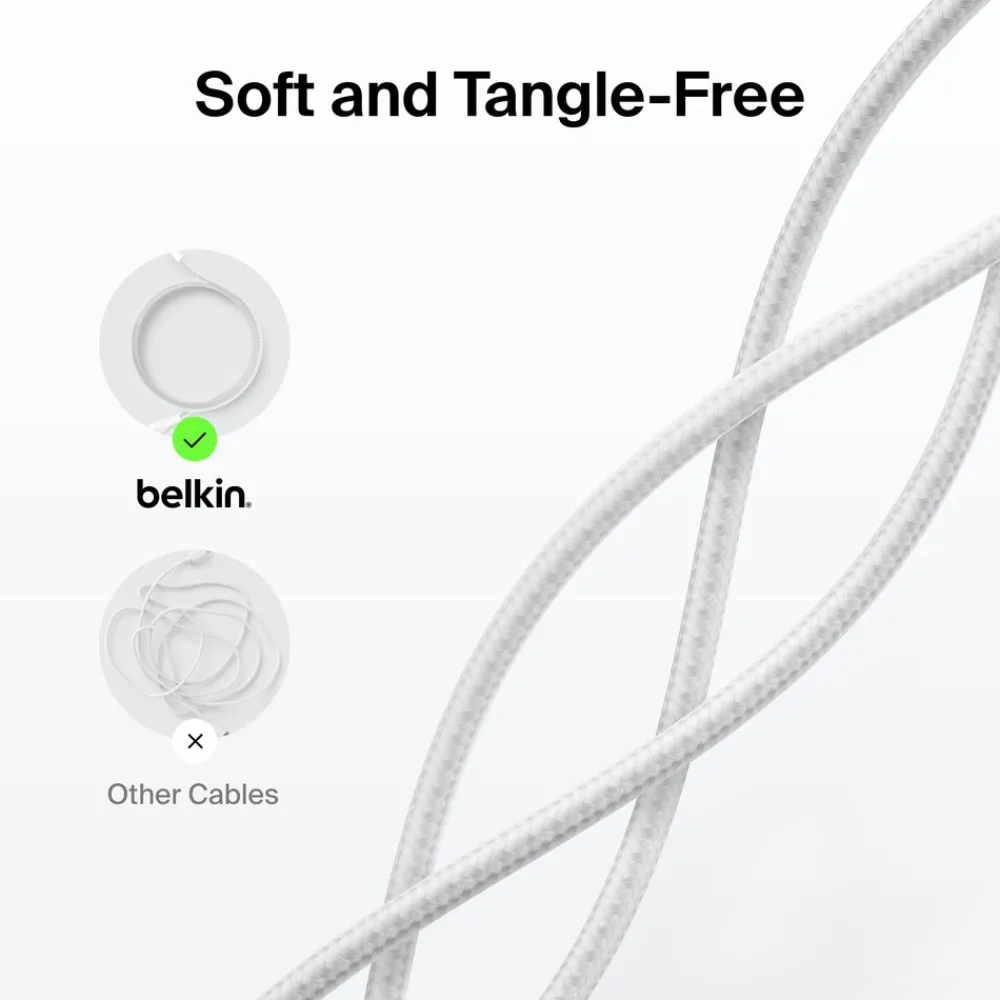 Fashion USB-C Braided Cable with Lightning Connector, 6.6ft/2m, White Charging Cables|Usb-C Cables