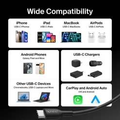 New USB-C to USB-C Cable 60W, 3.3ft/1m, Black Charging Cables|Usb-C Cables