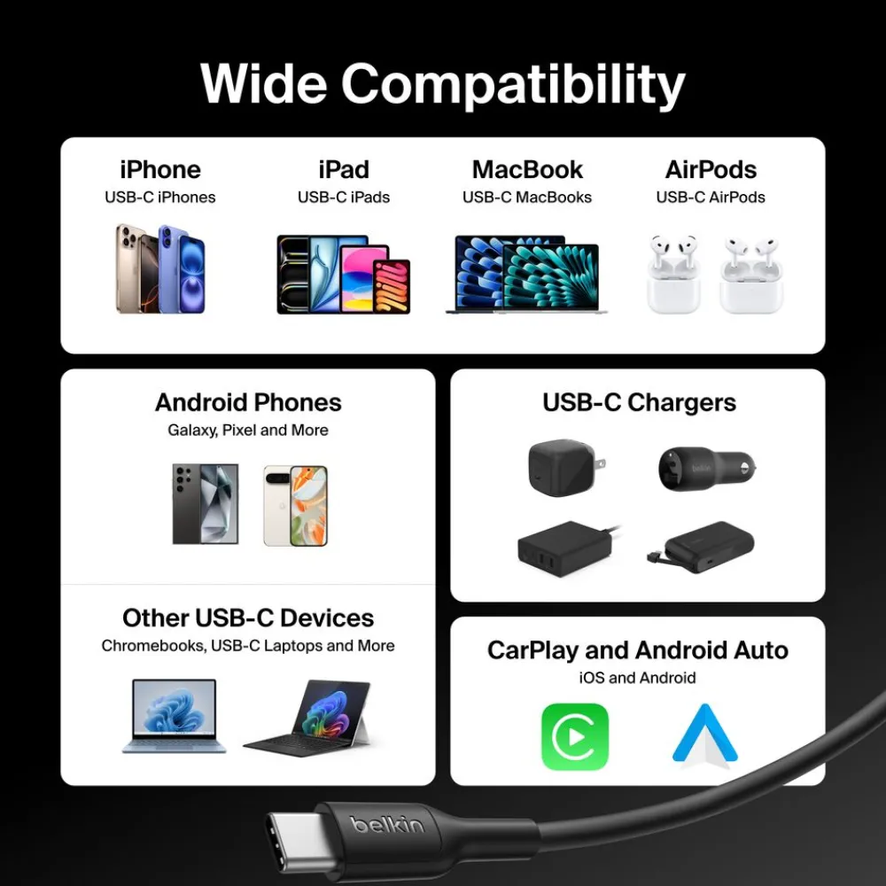 New USB-C to USB-C Cable 60W, 3.3ft/1m, Black Charging Cables|Usb-C Cables